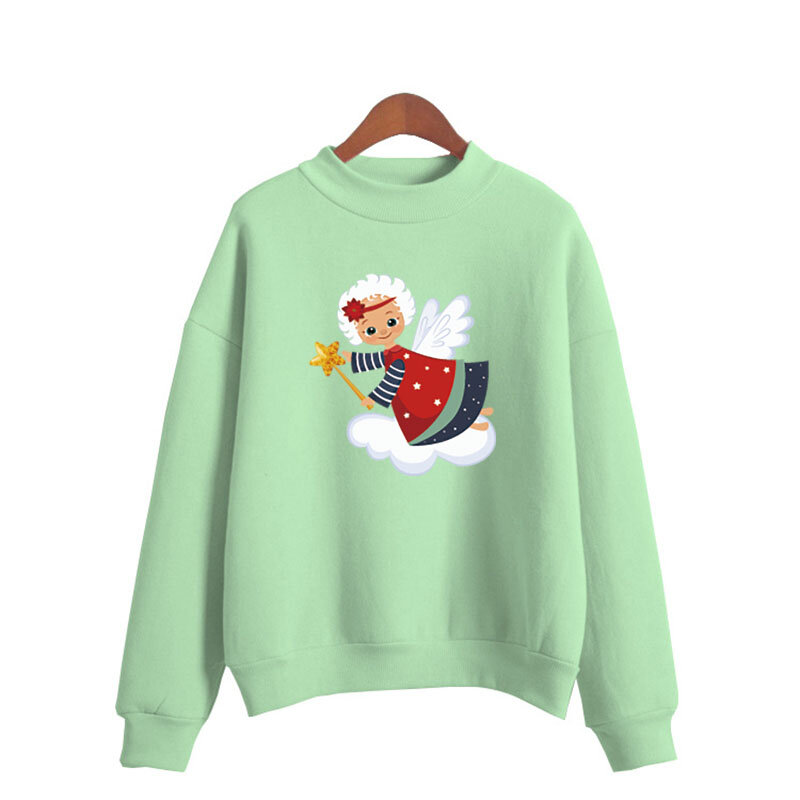 女性のクリスマスプリントTシャツ,柔らかい韓国のラウンドネックセーター,ニット,厚手の秋と冬のキャンディーカラーの服