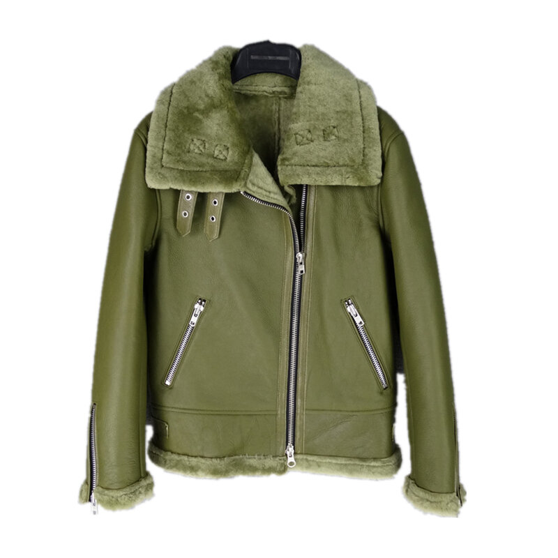 Free shipping.Guarantee Genuine leather jacket with fur.Winter warm women 100% shearling coat.Street sheepskin with wool jackets
