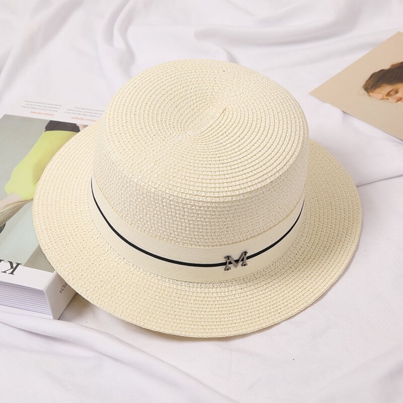 Topi jerami musim panas baru wanita topi matahari pantai Travel Panama topi Jazz mewah elegan wanita