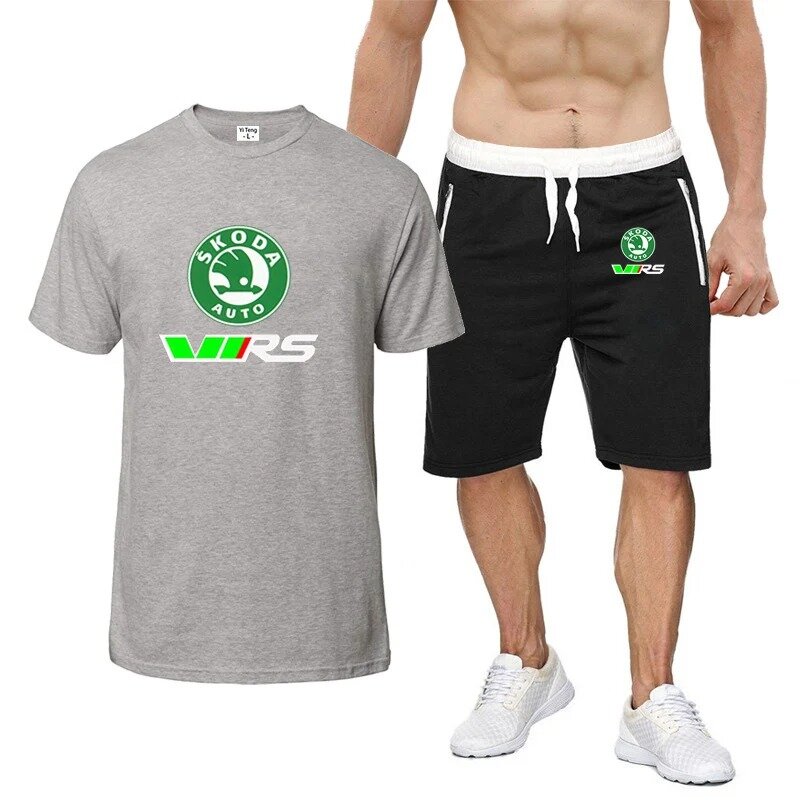 스코다 Rs Vrs 모터스포츠 그래픽 레이싱 남성용, 8 색 반팔 세트, 캐주얼 티셔츠 및 반바지, 프린트 세트, 신제품