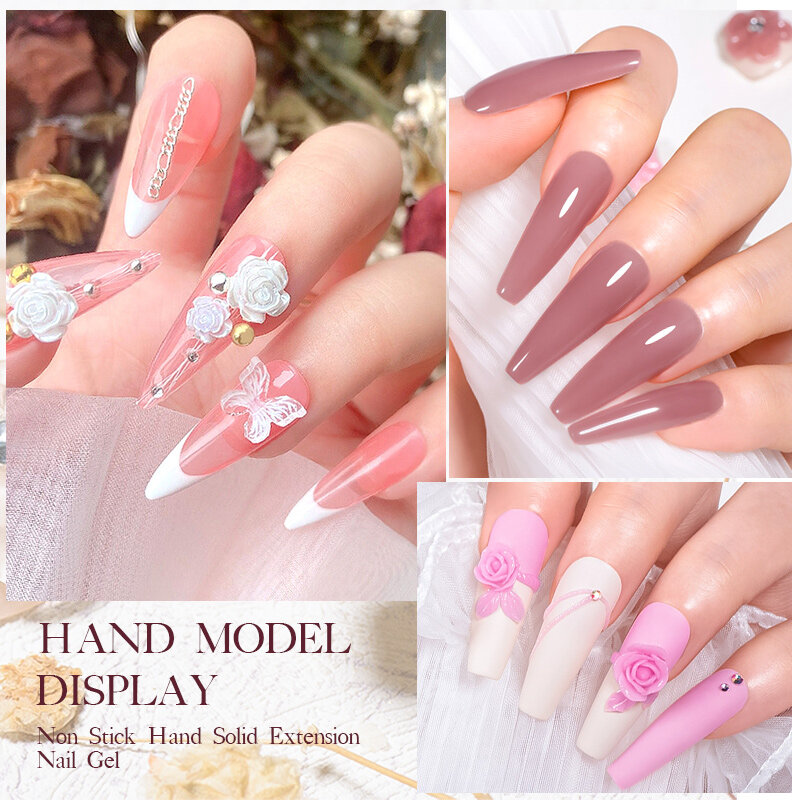 MEET ACROSS 7ml Clear Non Stick Hand Solid Extension Nail Gel Polish Carving Flower Nail Art Building UV Gel Acrylic Varnish