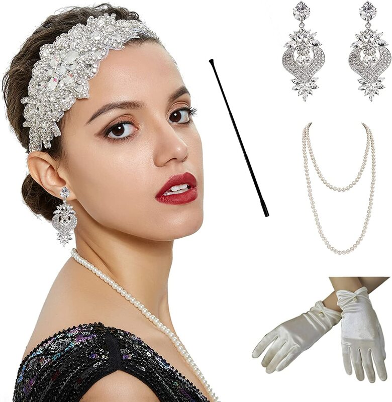1920s accessori fascia per capelli collana guanti Gatsby fascia per capelli Vintage gioielli di Halloween