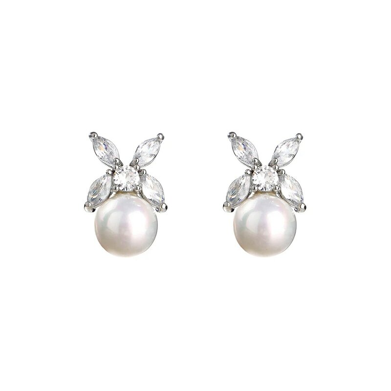 Wedding bridal stud earrings, cubic zirconia crystal pearl rhinestone stud earrings, ladies prom party jewelry gifts