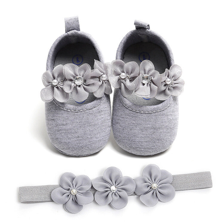 공주 파티 아기 신발 신생아 캐주얼 편안한 용수철 가을 아기 신발, 아기 소녀 신발 및 꽃 머리띠, 2 개/세트