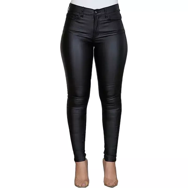 Новинка 2024, женские модные однотонные джинсы со вставками из искусственной кожи, сексуальные брюки, повседневные женские брюки