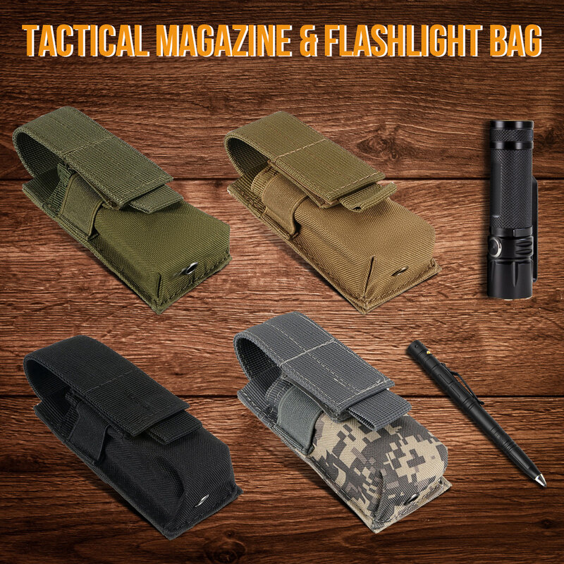 Militar Tactical Magazine Pouch, Pistola única Mag, Molle Bag, Caça ao ar livre, Coldre de faca, Lanterna Pouch, Titular da tocha