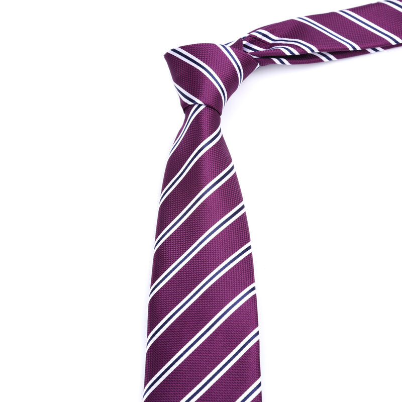 Eleganckie 8CM męski krawat fioletowe z czarnymi pasiastymi krawatkami dla koszula męska tkanina żakardowa z poliestrem tkane akcesoria imprezowe
