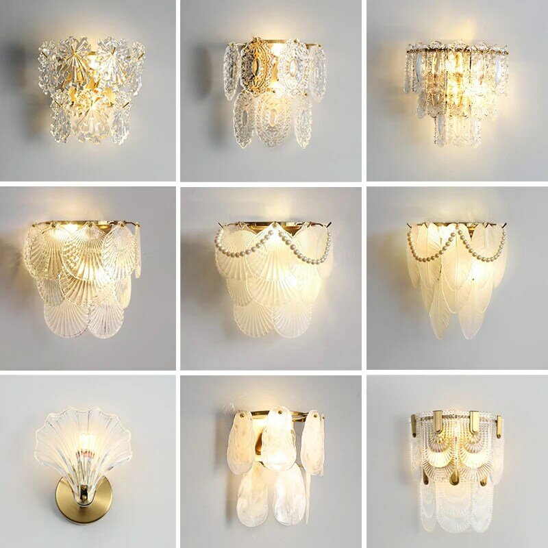 Post-modern luxury crystal wall lamp living room wall background wall lamp bedroom bedside Nordic hotel aisle stair lamp
