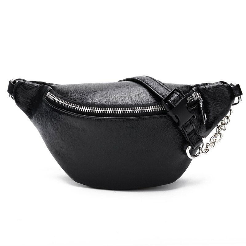 Fashion Leather Waist Fanny Pack Chest Bag Phone Purse with Metal Chain for Wome