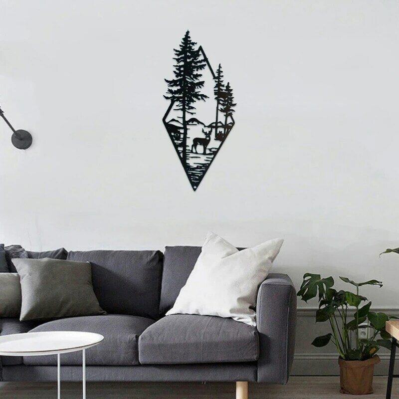 Panneau en forme cerf forêt en métal, décoration murale intérieure et extérieure suspendue, Art pour cabine