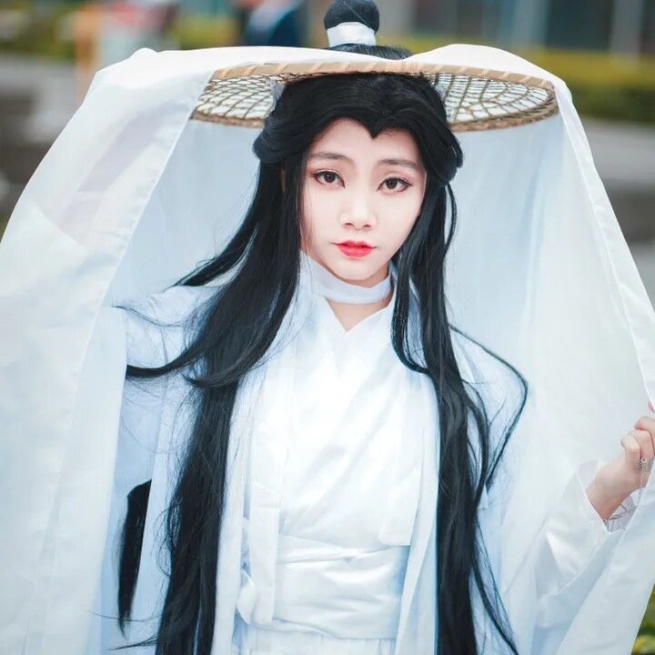Anime Heaven Official Blessing Xie Lian Cosplay Prince Costume Tian Guan Ci Fu Cosplay Xielian Wig Bamboo Hat Prop White Hanfu