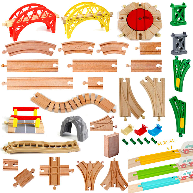 Wooden Train Track Racing Railway Toys All Kinds Wooden Track Accessories fit for Biro Wood Tracks Toys for Children Gift