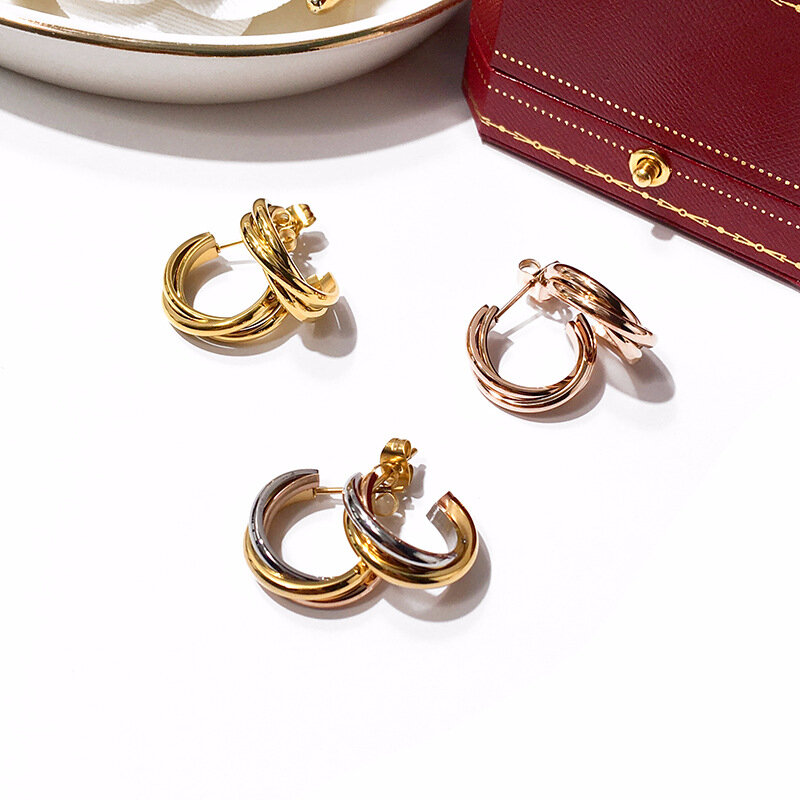 Высококачественное модное трехцветное Кольцо C-образной формы, изысканные серьги-гвоздики для женщин, свадебная бижутерия