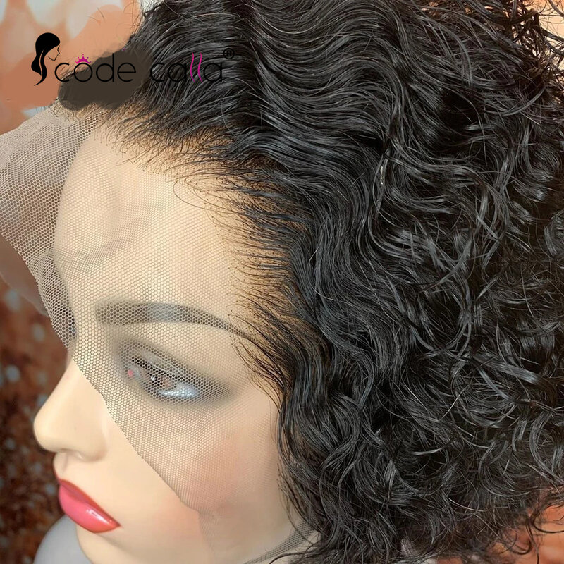 Onda de Água Lace Front Bob Peruca para Mulheres, Pixie Cut Perucas, HD Transparente Lace Frontal Cabelo Humano Perucas, Remy Lace Wig