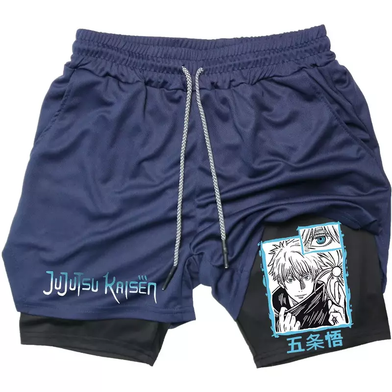 Pantaloncini a compressione Anime 2 In 1 Gojo Satoru Print Performance Sportswear Men GYM Training Workout pantaloncini sportivi Fitness maschili