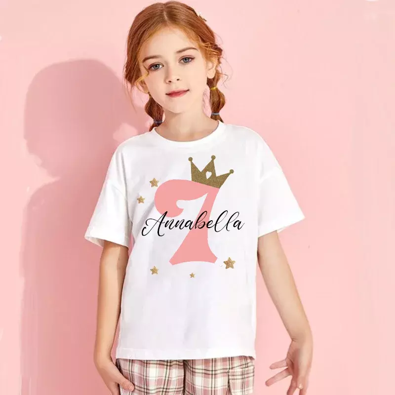 T-shirt de aniversário personalizada para crianças, 1 a 9 anos, camiseta de lembrança, roupas personalizadas, tops para menina, roupa de festa, presente