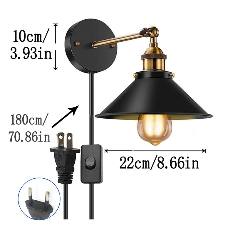 Vintage Wall Lamp with Plug Switch Industrial Loft Decoration Sconce Light for Restaurants Bathroom Dining Room Indoor Lighting