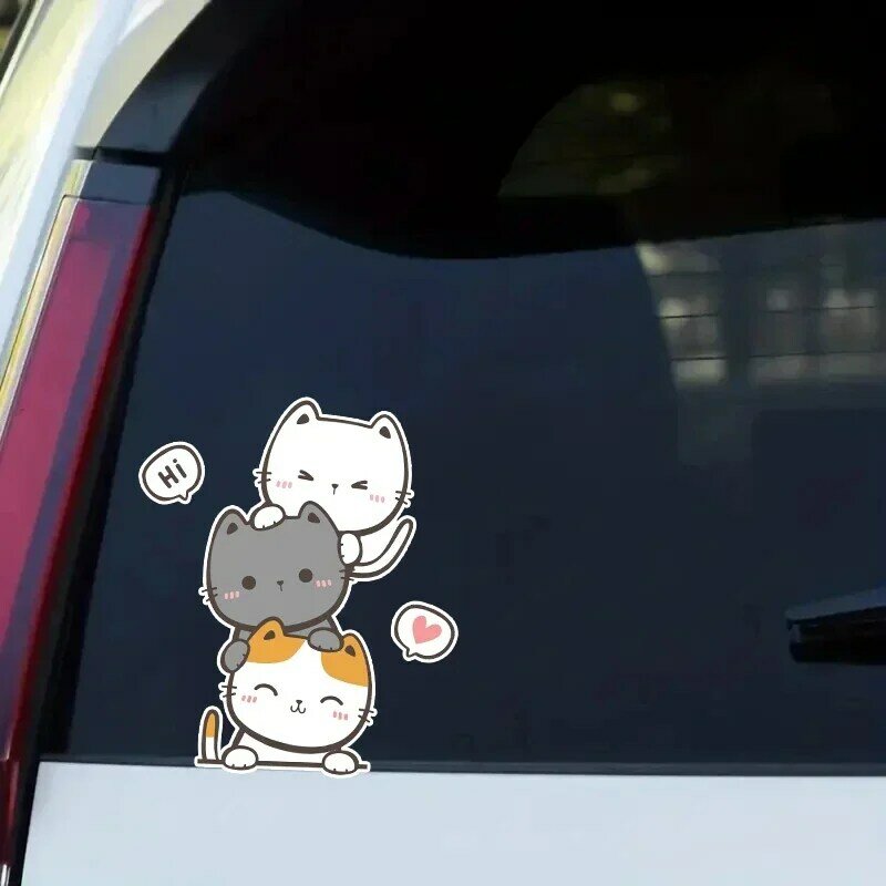 Car Sticker Three Kittens Folding Cat Cartoon Waterproof Car Decorative Scratch-blocking Sticker Cartoon Sticker
