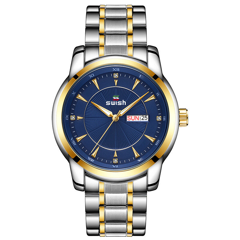 Metalowe męskie okrągłe zegarki kwarcowy wodoodporny zegarek ze stali nierdzewnej zegarki dla par
