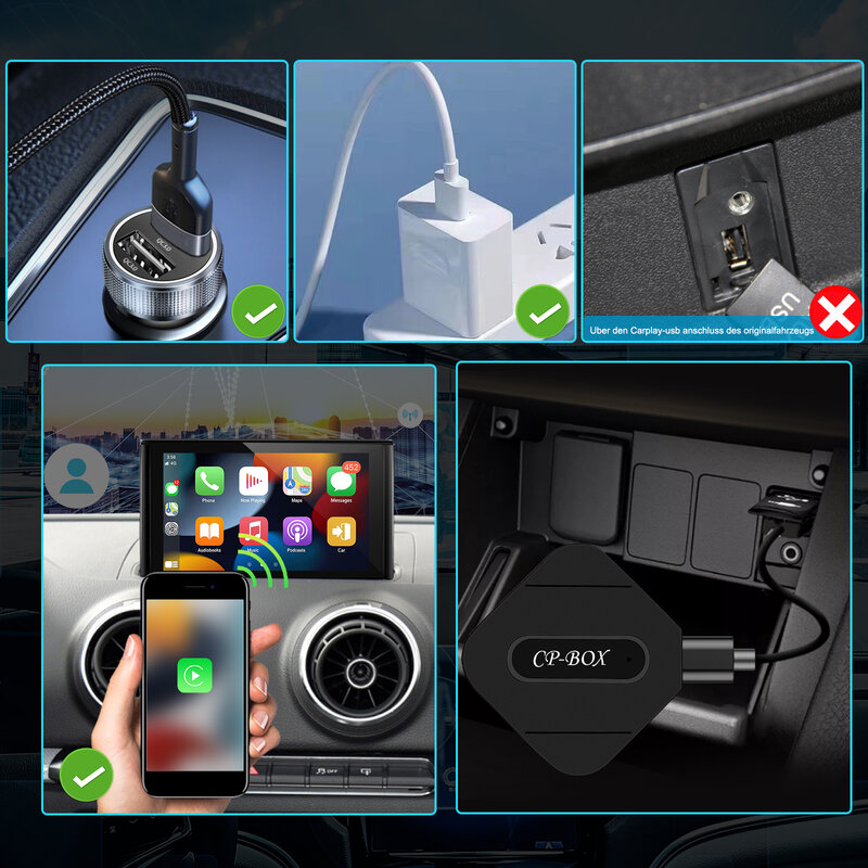 Podofo Carplay Dongle bezprzewodowy Carplay USB AI Box Android Auto AI Voice GPS Adapter Bluetooth WIFI dla VW/Audi/Porsche/Nissan