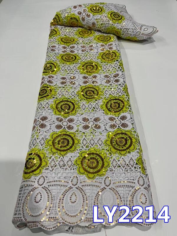 Tela de encaje francés africano con lentejuelas, malla de tul de alta calidad, vestido de novia nigeriano, costura de encaje, 5 yardas, LY2214, 2023
