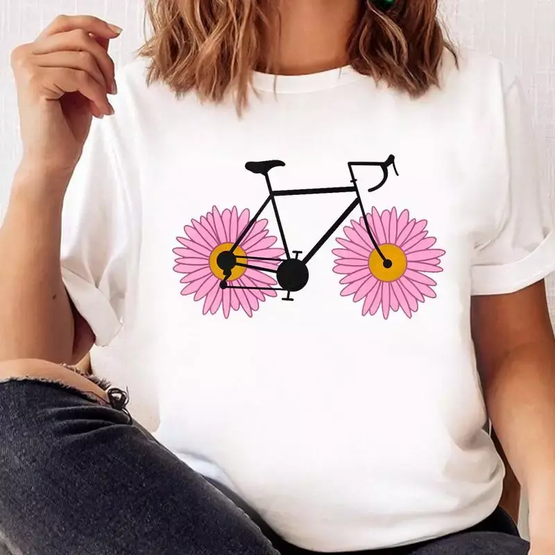 T-shirt à manches courtes imprimé floral pour femme, haut graphique pour femme, dessin animé, vêtements réguliers, mode décontractée, drôle