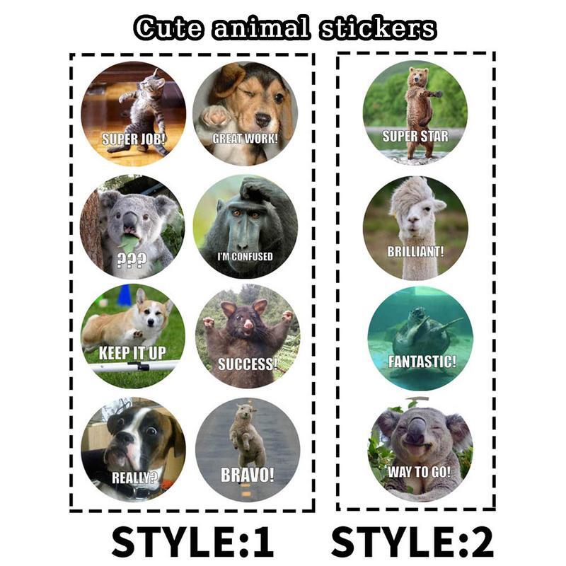 Stickers For Classroom Rewards 500PCS/Roll Cartoon Animal Meme Reward Stickers 1 Inch Classroom Stickers Fun Trendy Round Reward