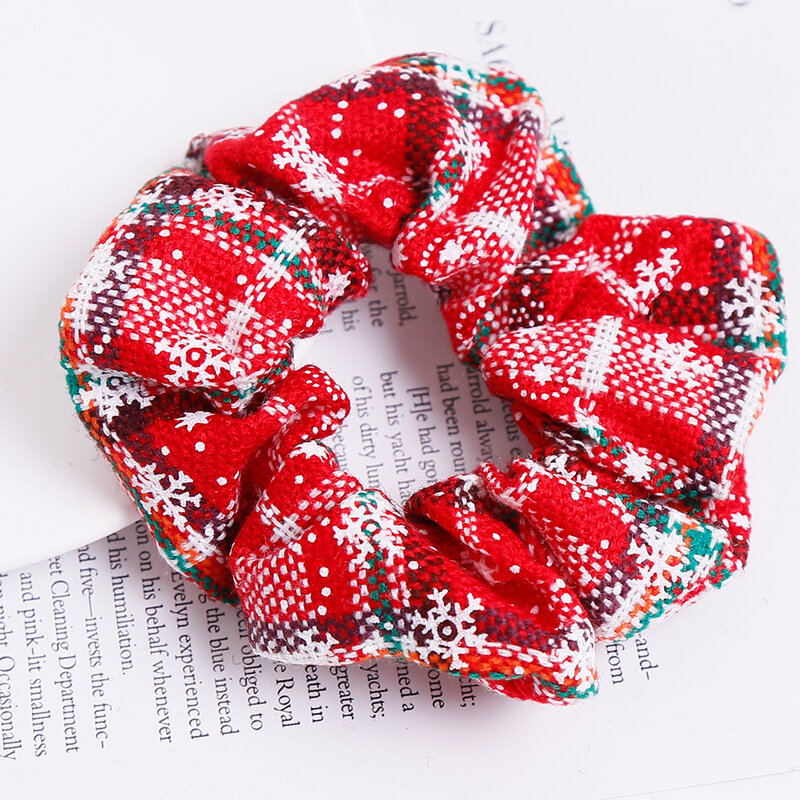 Christmas Design Hair Scrunchies Printed Cotton Fabric Large Intestine Ring Women Female Girl Hairband Hair Accessories