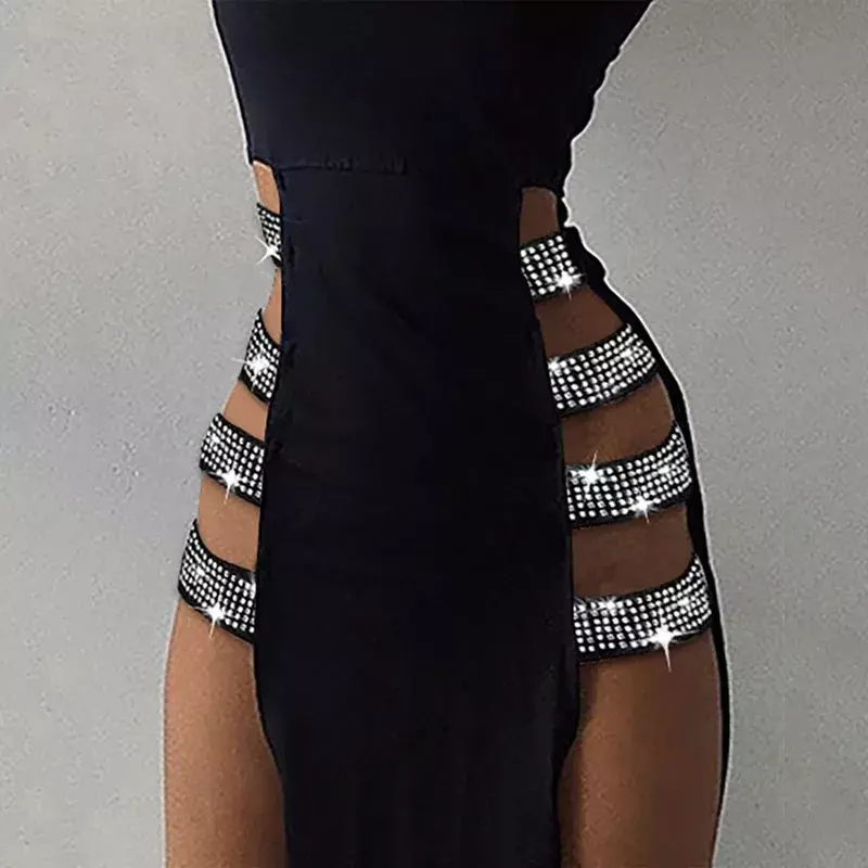 패치 워크 레이디 민소매 Y2k 여름 드레스 여성용, 블랙 섹시 사이드 하이 슬릿 나이트 클럽 파티 드레스 피부 친화적 19481