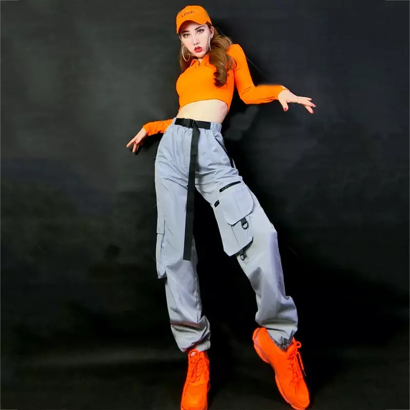 Женская одежда для групповых танцев, одежда в стиле хип-хоп, костюмы для джазовых выступлений, укороченный топ, брюки-карго, праздничная одежда, одежда для рейва SL6315