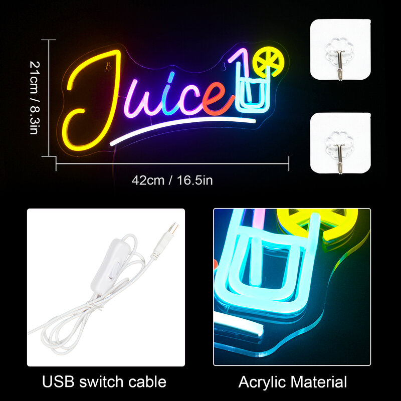โคมไฟผนังรูปตัวอักษรสีสันสดใส LED JUICE noen โคมไฟตกแต่งห้องอย่างงดงามสำหรับงานวันเกิดปาร์ตี้บาร์คลับร้านอาหารไฟตกแต่ง USB