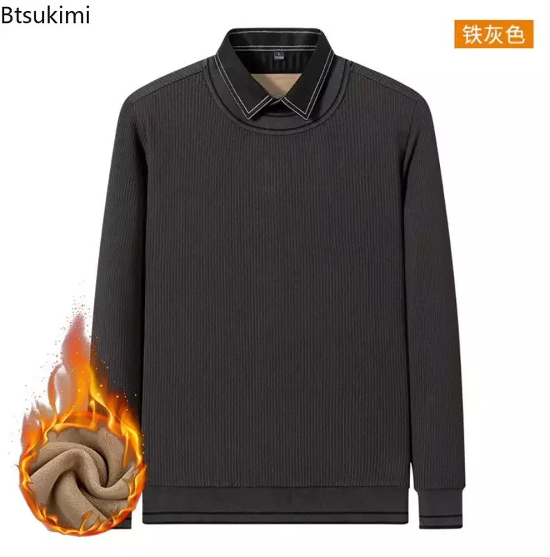 Neue 2024 Herren Luxus Samt verdickt Strick pullover Herbst Winter gefälschte zweiteilige warme Sweatshirt Business Casual Herren Pullover