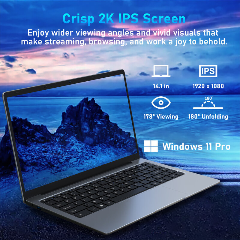Laptop 14.1 inci, NoteBook Mini HD Intel Gemini Lake J4105 Quad Core RAM 8GB ROM 256GB OS Windows 11