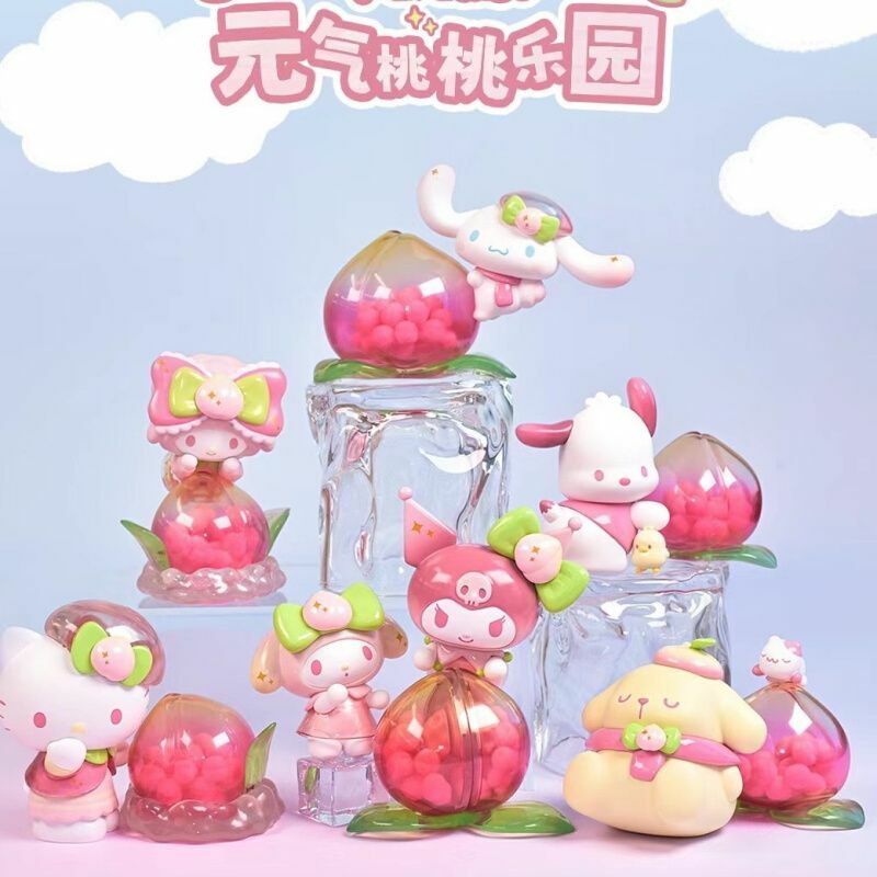 Sanrio Vitality Peach Paradise Series Model Cartoon Hello Kitty Cinnamoroll Kuromi Collection Action Figure Car Desktop Ornament