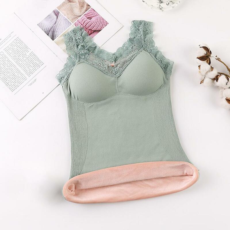Lady Winter Vest Cozy Chic Women's Winter Vests Padded Plush Lace-trimmed Sleeveless Tops with Wireless Elastic Warmth Wireless