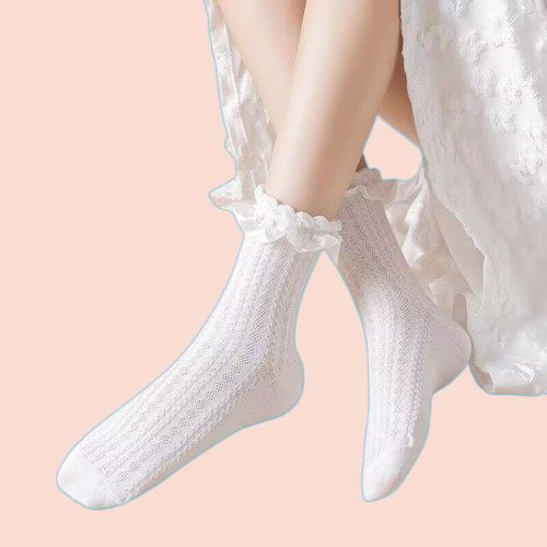 6 Pairs Woman Socks Solid Black White Lolita Lacework Ruffle Socks Summer Thin Kawaii Sweet Girls Cute Short Socks Women