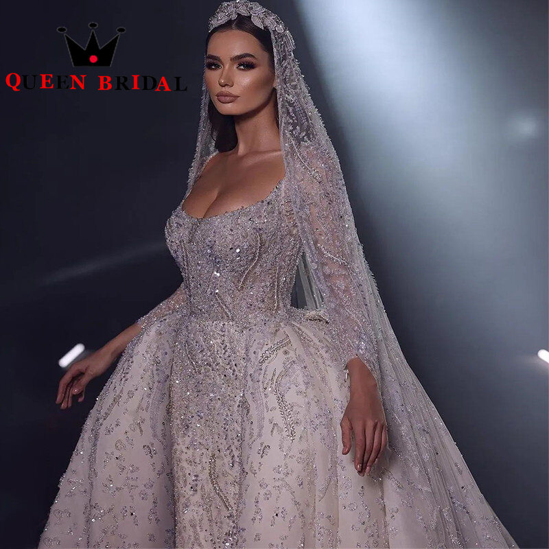 Exquisite Sequined Lace Beading Wedding Dresses Long Sleeve Detachable Train Mermaid Bridal Gowns Vestidos De Novia Custom Y02X