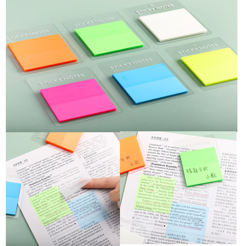 50 arkuszy przezroczystych kartki samoprzylepne wodoodpornych kolorowych przezroczystych notatnik umieściła samoprzylepną notatkę wiadomość z przypomnieniem szkoły biurowej
