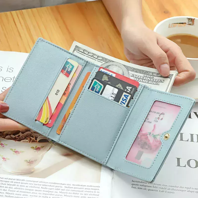 Damskie krótkie słodkie portfele studenckie potrójne składany pojemnik na karty dziewczęce torba na karty portmonetka portmonetka damskie portfele torby kartonowe