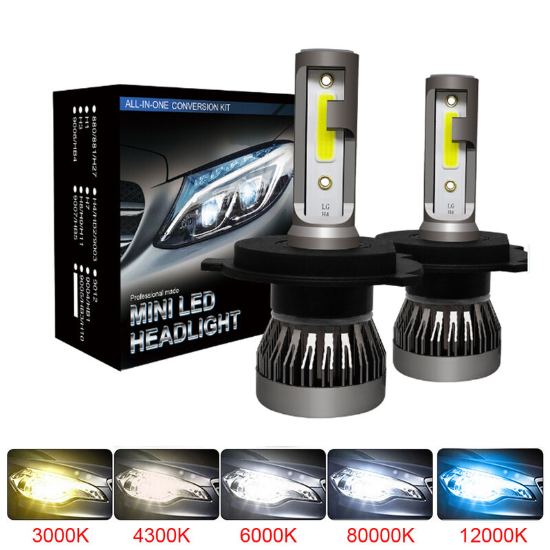 Bombilla LED para faro delantero de coche, faros antiniebla automáticos para correr, H1, H3, H8, H9, H11, H27, 880, 9005, HB3, 9006, HB4, 6000K, 12000LM, 2 piezas