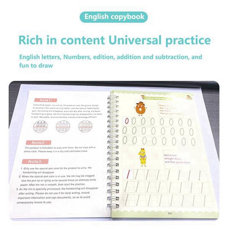 Cuaderno de práctica de escritura a mano reutilizable para niños, tablero para aprender a escribir, Juego de Cuaderno de práctica de ranura para niños