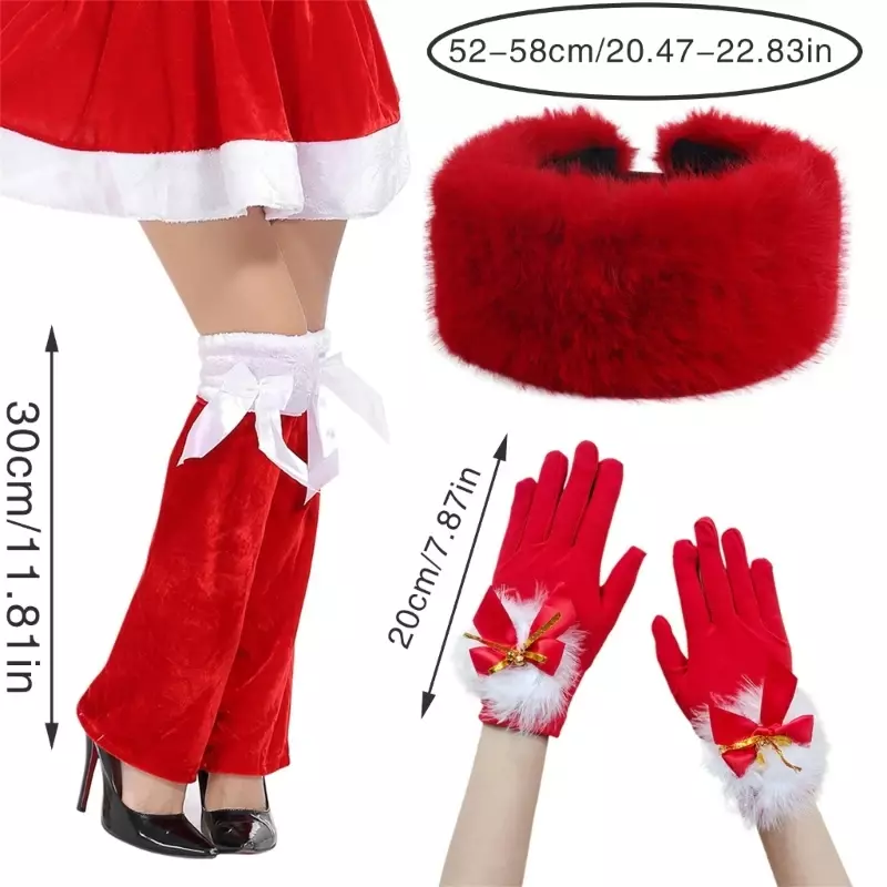 Christmas Costume Accessories Santa Clause Gloves Hat Leg Warmers Santa Cosplay Props Festival Decoration