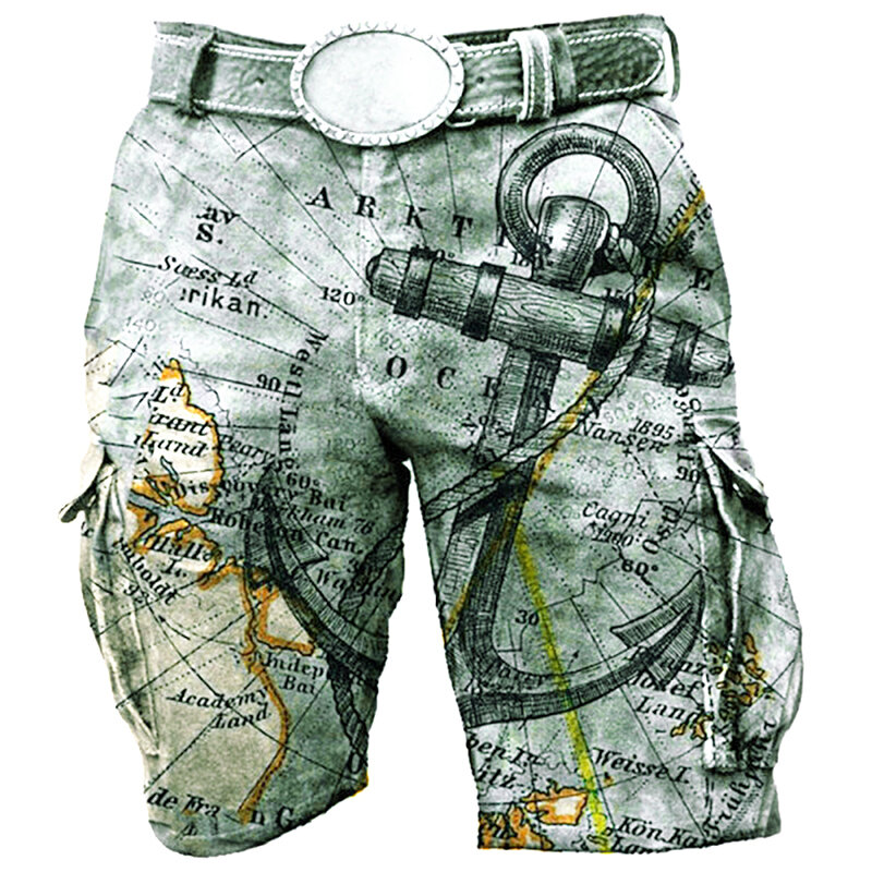 Summer New Men's Skeleton Printed Workwear Pants Handsome Loose Size Sports Pants Street Motorcycle Workwear Shorts