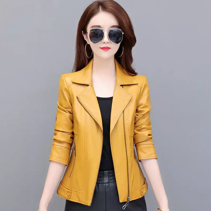 女性のためのエレガントな秋の革のジャケット,韓国のファッションのショートコート,ジッパー付き,2023