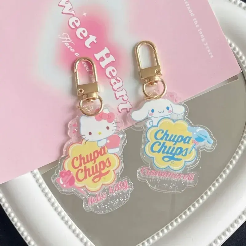 Chaveiro acrílico Anime Hello Kitty Lollipop, bonito estilo Kuromis Merlotti dos desenhos animados, saco pingente, decoração do carro, presente do feriado