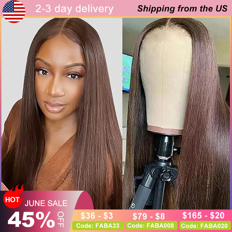 Brown Straight Human Hair Lace Front Wig Chocolate Brown Straight 13x4 HD Lace Front Wig Brown Straight Brazilian Human Hair Wig