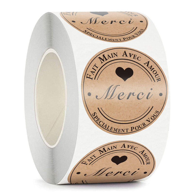 100-500 pz adesivo francese Merci Kraft grazie Fait Main Avec Amour fai da te multifunzione etichetta di carta adesivo sigillo regalo adesivo