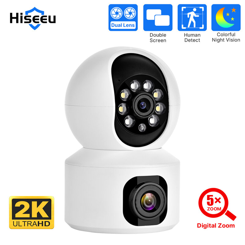 Hiseeu-Câmera de Vigilância Smart Home Security, 2K, 4MP, PTZ, IP, WiFi, Sem Fio, Áudio Bidirecional, Bebê, Monitor Pet, Gravação de Vídeo