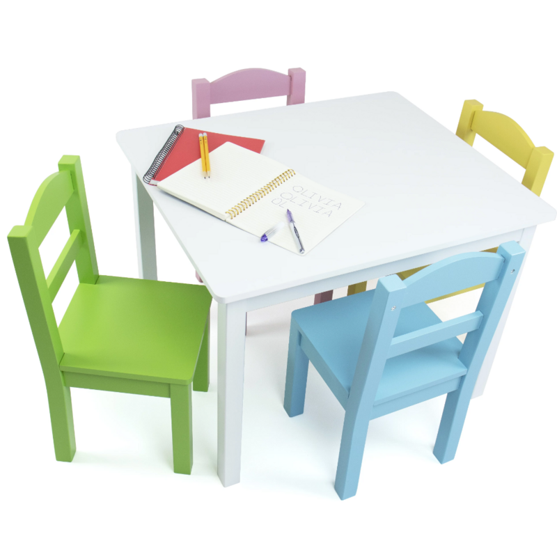 Conjunto retangular mesa e cadeira infantil, 5 pcs