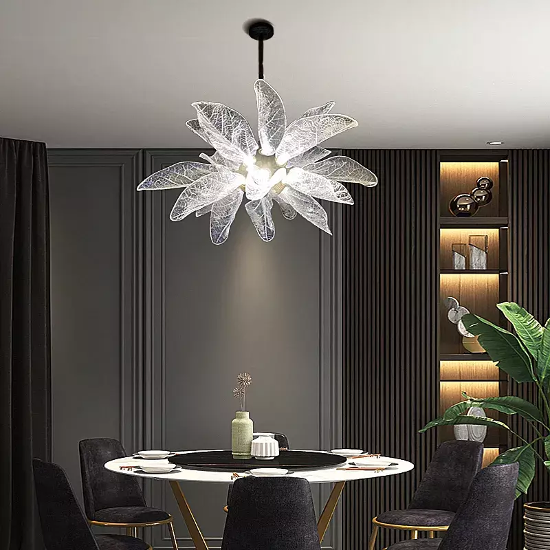 Modern Glass Chandelier Creative Leaf Design Led Pendant Lamp For Living Room Luxury Decoration Indoor Bedroom Lighting Fixture